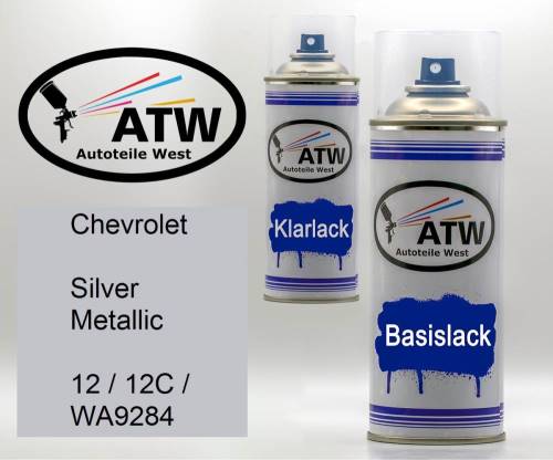 Chevrolet, Silver Metallic, 12 / 12C / WA9284: 400ml Sprühdose + 400ml Klarlack - Set, von ATW Autoteile West.